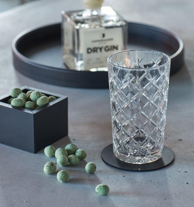 Rund glasbrik med glas fra Sej Design