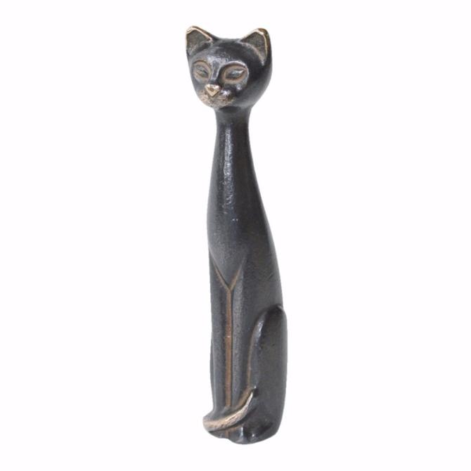 Bronzefigur kat siddende 18 cm 