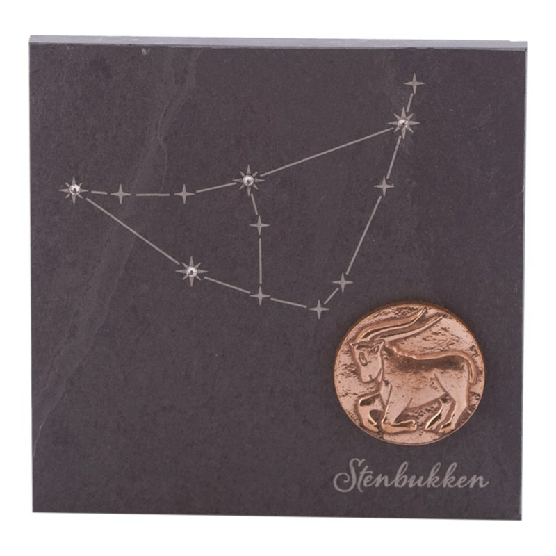 Billede af Stjernetegn 14,5 x 14,5 cm billede 399,- kr. Skifer, bronze, swarovski krystaller. Alletiders gaveide. - stjernetegn Stenbuk 22.12-20.01