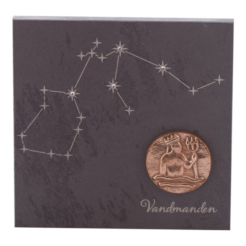 Billede af Stjernetegn 14,5 x 14,5 cm billede 399,- kr. Skifer, bronze, swarovski krystaller. Alletiders gaveide. - stjernetegn Vandmand 21.01-18.02