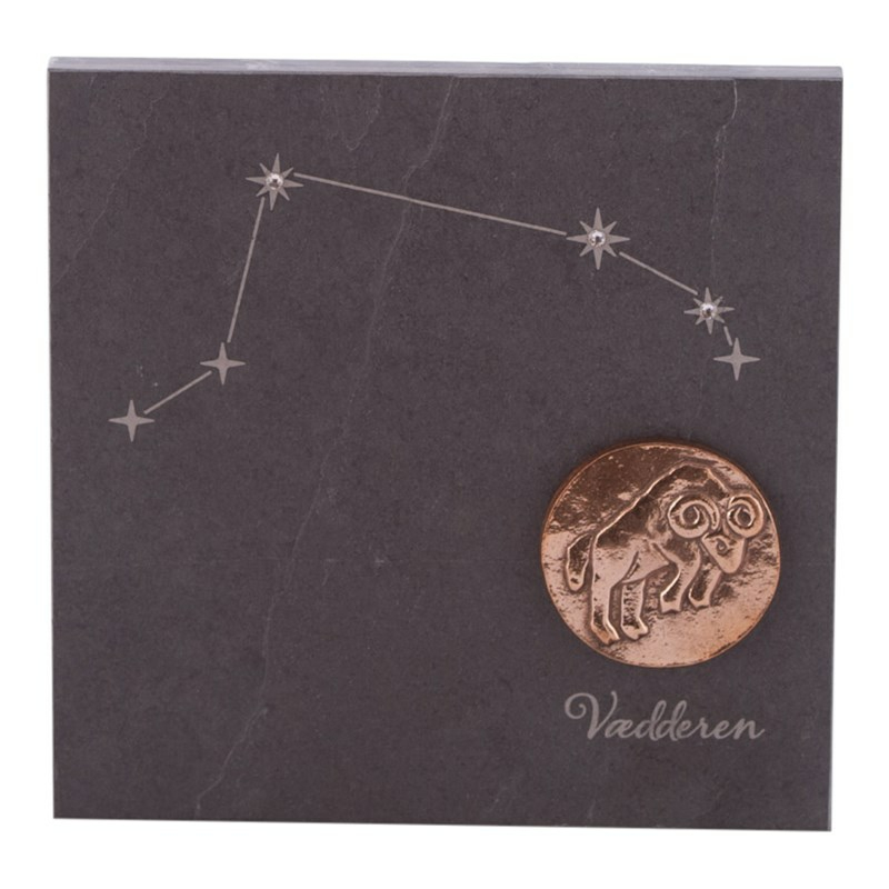Billede af Stjernetegn 14,5 x 14,5 cm billede 399,- kr. Skifer, bronze, swarovski krystaller. Alletiders gaveide. - stjernetegn Vædder 21.03-20.04