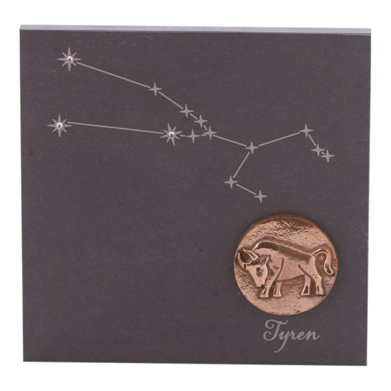 Stjernetegn 14,5 x 14,5 cm billede 399,- kr. Skifer, bronze, swarovski krystaller. Alletiders gaveide. - stjernetegn Tyr 21.04-21.05