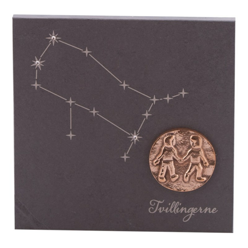 Stjernetegn 14,5 x 14,5 cm billede 399,- kr. Skifer, bronze, swarovski krystaller. Alletiders gaveide. - stjernetegn Tvilling 22.05-21.06