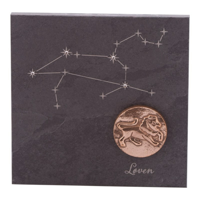 Billede af Stjernetegn 14,5 x 14,5 cm billede 399,- kr. Skifer, bronze, swarovski krystaller. Alletiders gaveide. - stjernetegn Løve 23.07-23.08