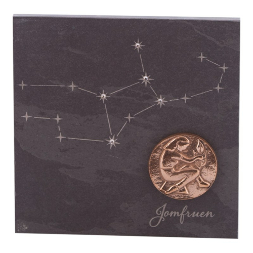 Billede af Stjernetegn 14,5 x 14,5 cm billede 399,- kr. Skifer, bronze, swarovski krystaller. Alletiders gaveide. - stjernetegn Jomfru 24.08-23. 09
