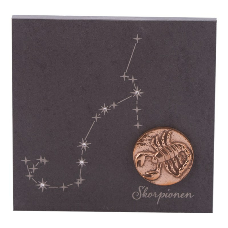 Billede af Stjernetegn 14,5 x 14,5 cm billede 399,- kr. Skifer, bronze, swarovski krystaller. Alletiders gaveide. - stjernetegn Skorpion 24.10-22.11