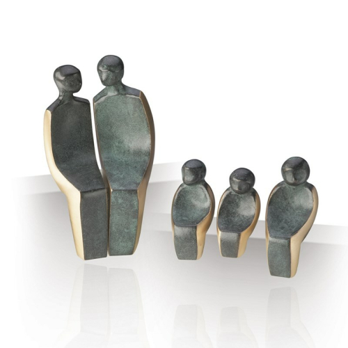 Billede af Bronzefigurer Familien på 5 på hvid sten, 21 cm. Kunstner Luise Kött-Gärtner.