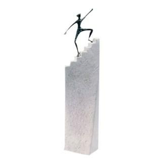Bronzefigur på hvid sten, 33 cm - Titel Trin til Succes