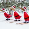 Dcuk and som julemand klar på ski i sneen 