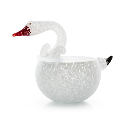 Glaskunst hvid svane skål Borowski, længde 45 cm.  Perfekt bryllupsgave.