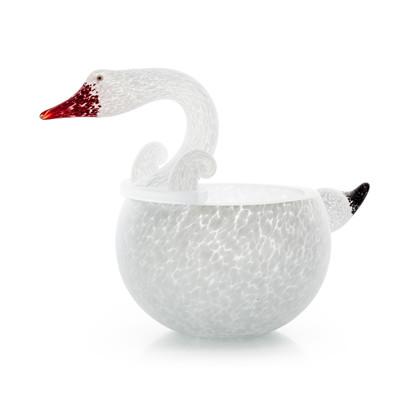 Glaskunst hvid svane skål Borowski, længde 45 cm. Perfekt bryllupsgave.