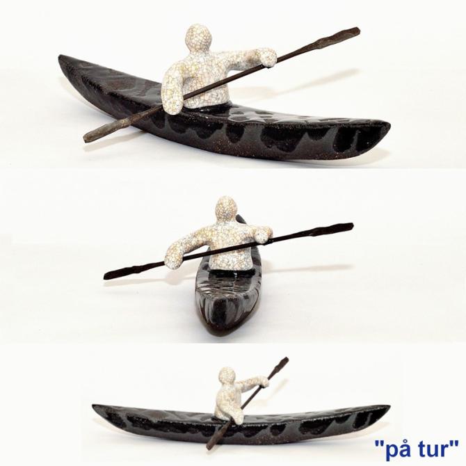 Håndlavet keramik kajak figur titel på tur