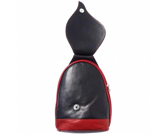 Åben lille dame rygsæk i sort med rød læder