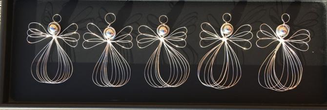 5 små håndlavede engle i sølvtråd -julepynt til gave eller egen glæde