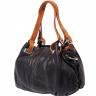 Italiensk dame lædertaske i sort med brune remme