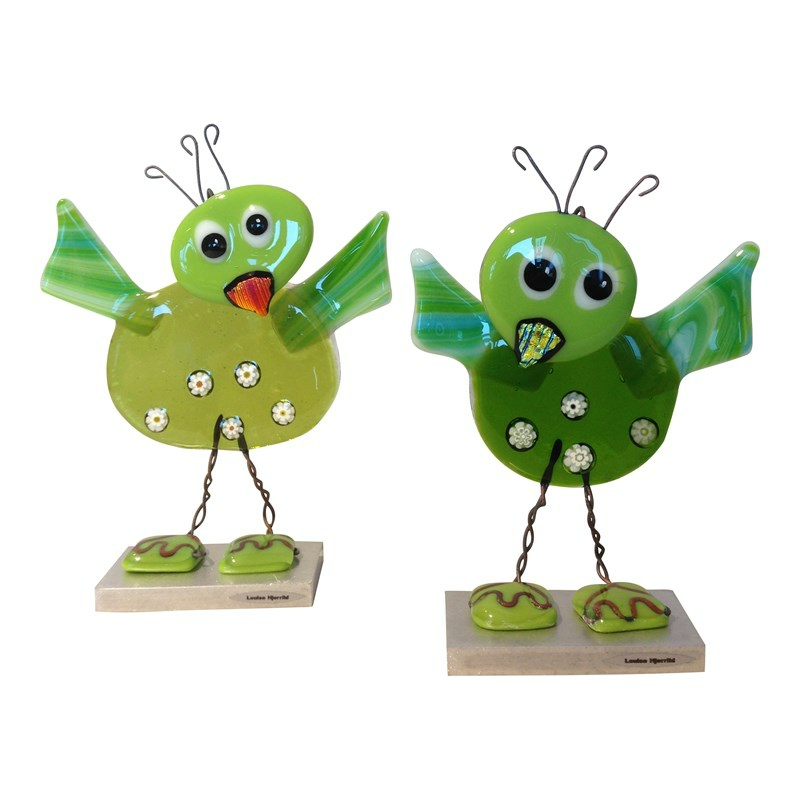 Billede af Glasfigurer grønne glasfugle unger til pynt. Vælg mellem 2 forskellige eller køb sæt. - glasfugl Sæt 2 stk.
