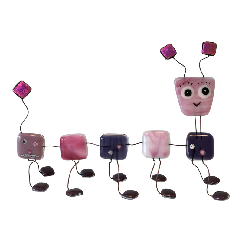 Glasfigur tusindben i lyserøde nuancer. Super gaveide 350 kr. Barselsgave eller gave dagplejemor.