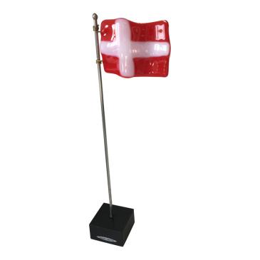 Dansk glas bordflag på pind med sort fod