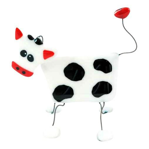 Glasfigur håndlavet ko. Flot glas ko med sorte pletter og rød mule. Hurtig levering.