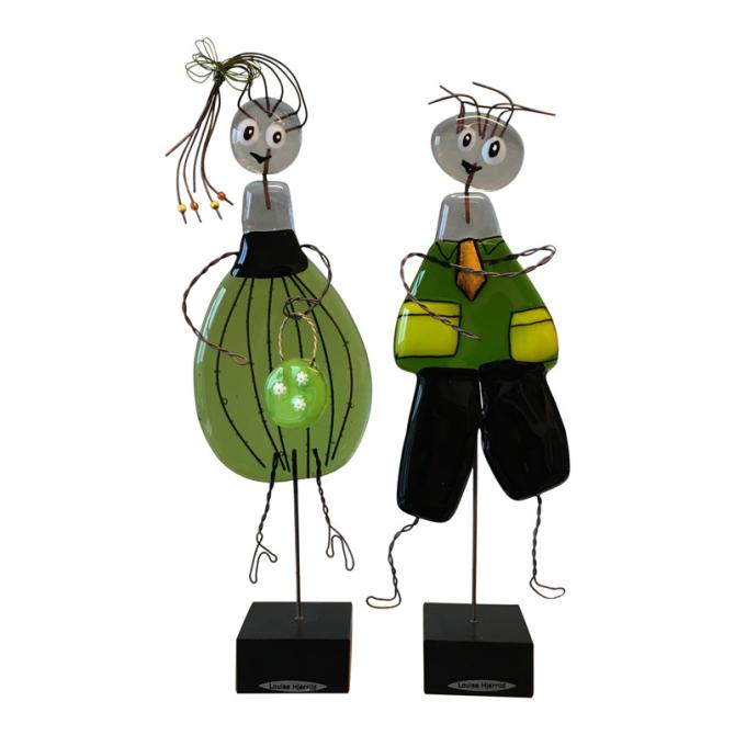Glasfigurer - Mand og dame i grønne nuancer, sæt