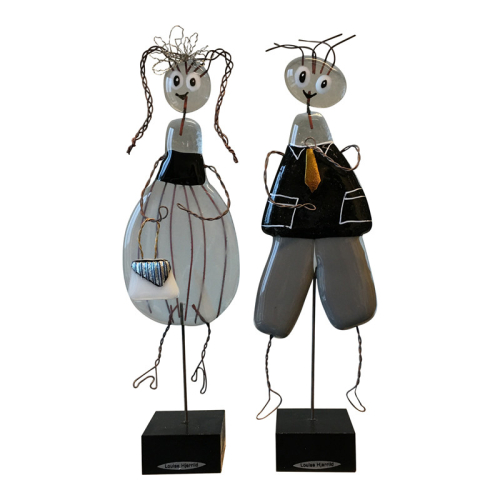Billede af Glasfigurer kvinde og mand i sorte nuancer, sæt. Flot og stilren håndlavet glaskunst til pynt. Alletiders gave.