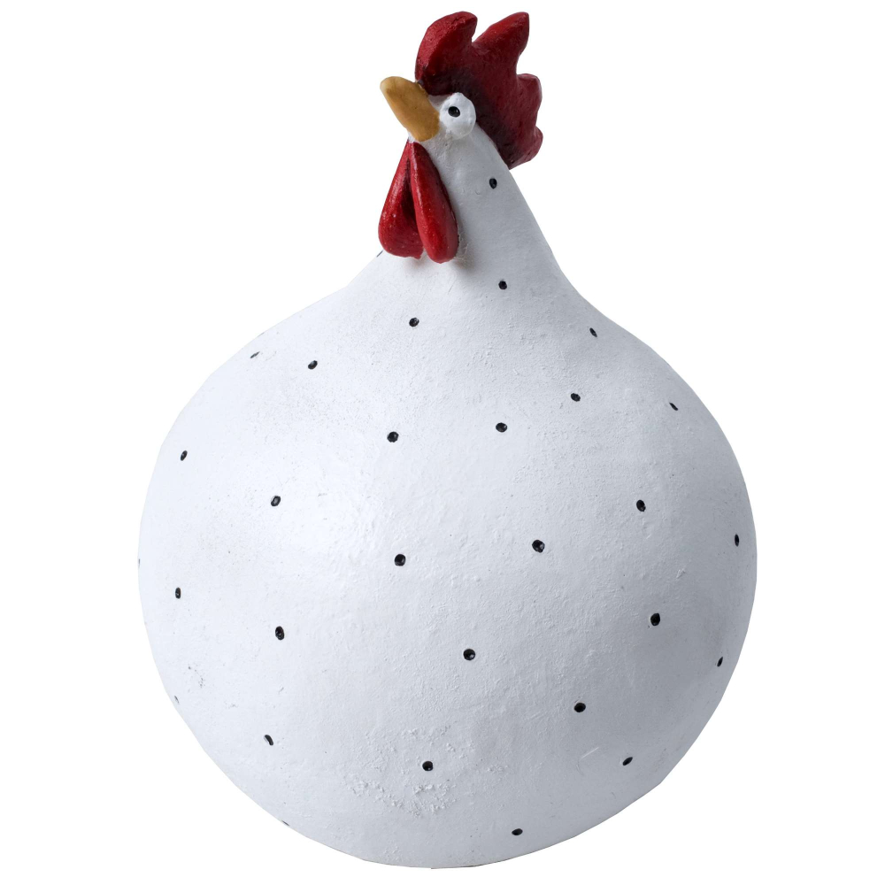 Billede af Høne i hvid med sorte prikker - Fin til hverdag eller påske - størrelse Mellem 9,6 cm