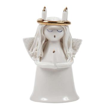 Englen Lucia med lys krans Jette Abildgård - hvid porcelæn med guld