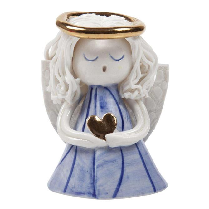 Blå engel med hjerte i porcelæn Jette Abildgård