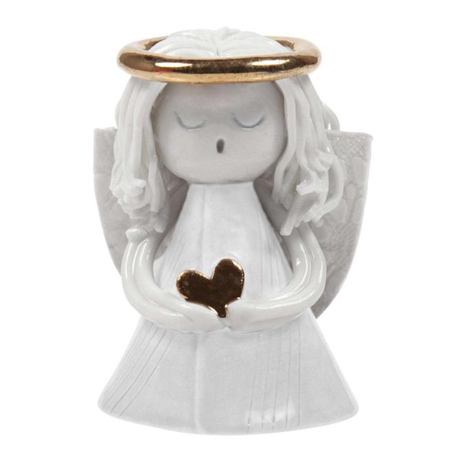 Hvid porcelæns engel med hjerte Jette Abildgård
