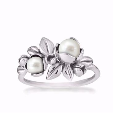 Smuk Rabinovich ring i sterling sølv med perler og blade
