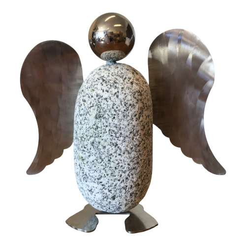 Billede af Engel figur i sten og rustfri stål. Flot udendørs pynt året rundt, højde ca. 22 cm.