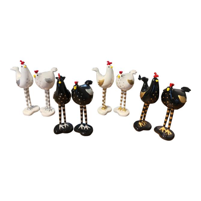 Høns til pynt - hane og høne i sort eller hvid, sæt