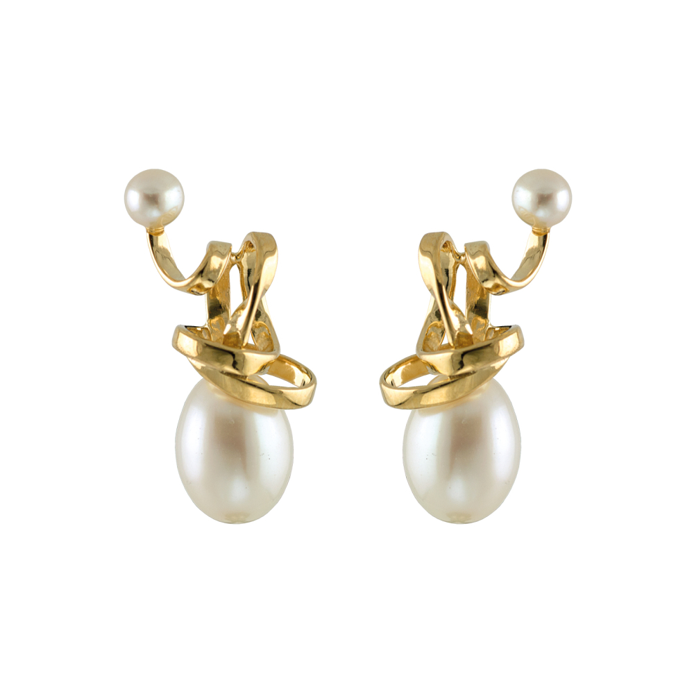 Billede af Tilbud guld øreringe med hvid perle. Hurtig levering Rabinovich smykker.