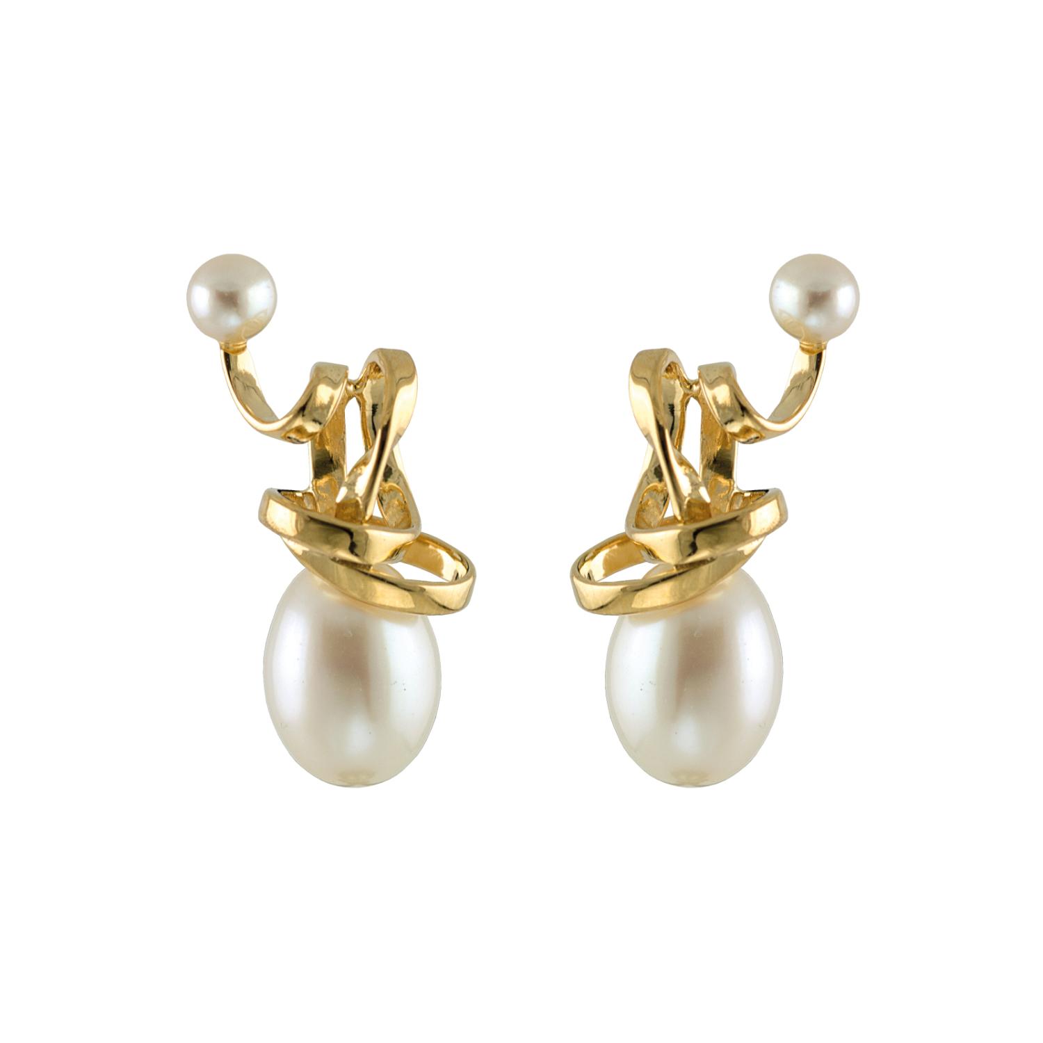 Tilbud guld øreringe med hvid perle. Hurtig levering Rabinovich smykker.