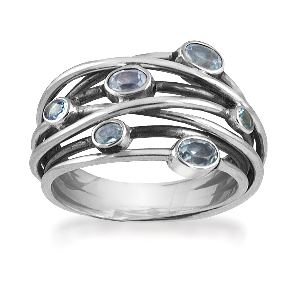 Rabinovich Sølv Ring Med Blå Topas Andromeda Størrelse 52