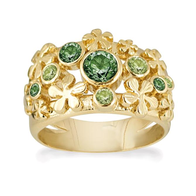 Rabinovich ring med grønne sten i forgyldt fra serien Primrose