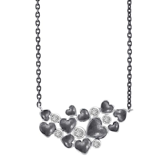 Hjerte halskæde sølv Rabinovich Random Hearts med zirkoner