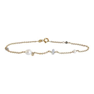 Guld armbånd hvid perle, 0,02 ct brill Crystal SI Rabinovich