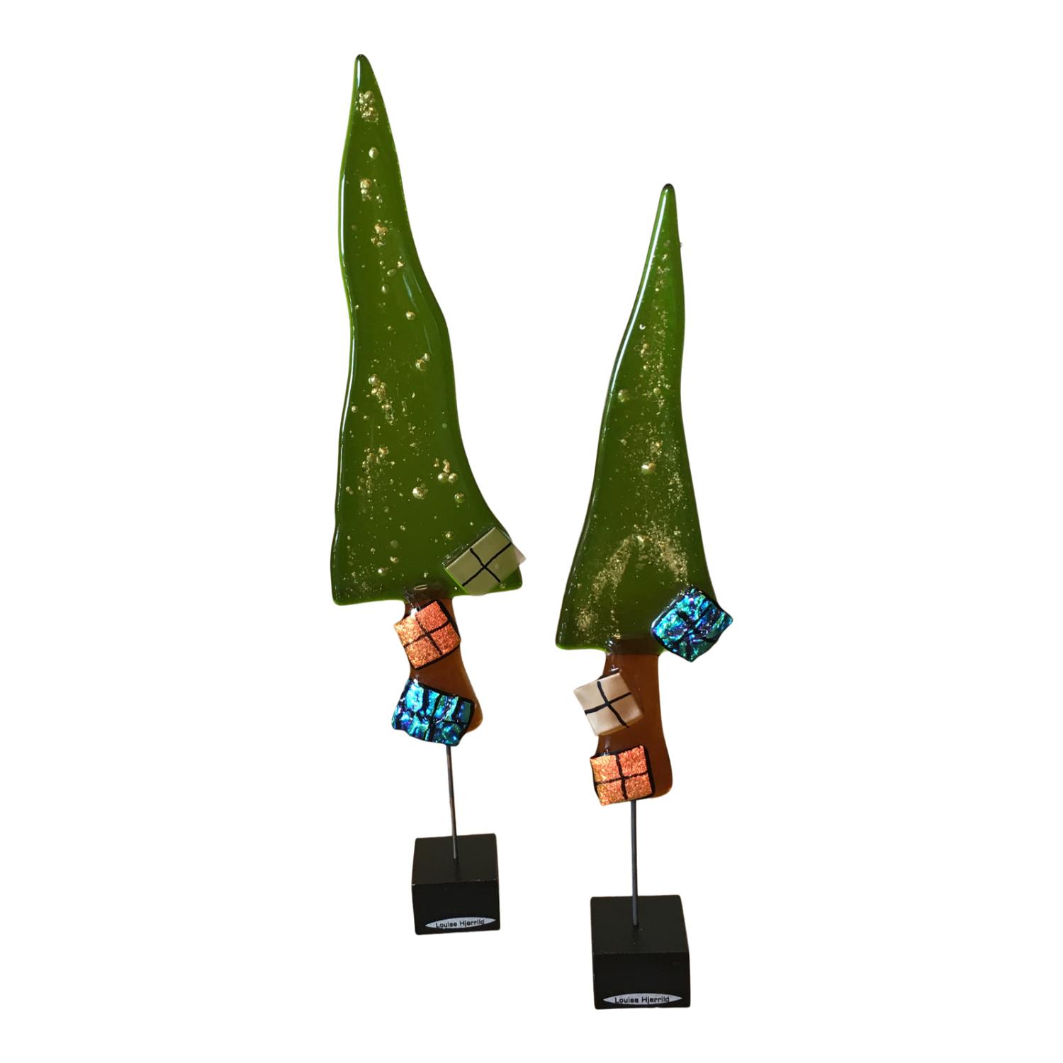 Glas juletræ på fod - Håndlavet julepynt - størrelse Stor, ca. 29 cm høj