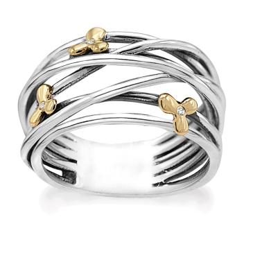 Sølv ring med små guld blomster og 0,005 diamanter Rabinovich