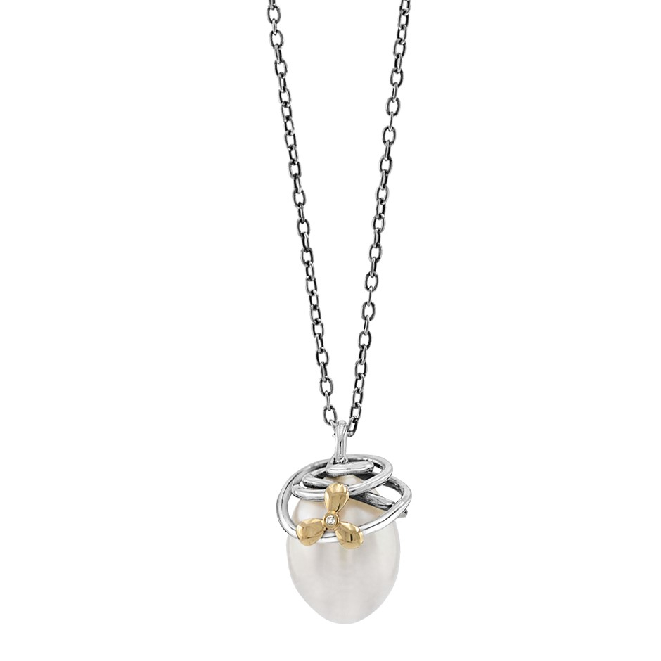Billede af Rabinovich - Sølv halskæde med perle og guldblomst - Golden Flower