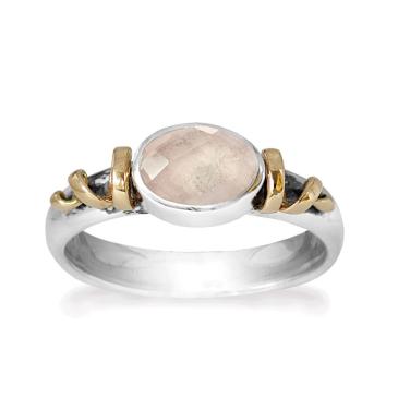 Sølv ring med sten rosenkvarts og viklet guld Rabinovich