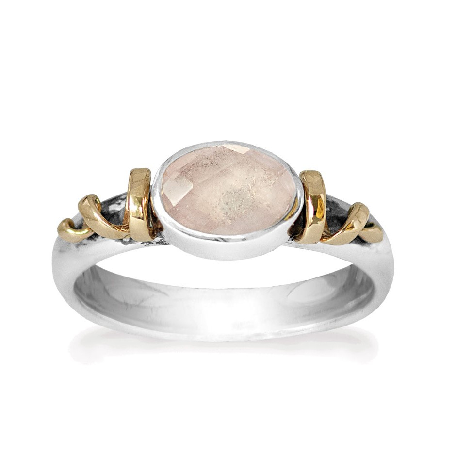 Se Rabinovich - Sølv ring med sten rosenkvarts og guld - Golden Twist - størrelse 61 hos De 9 Muser