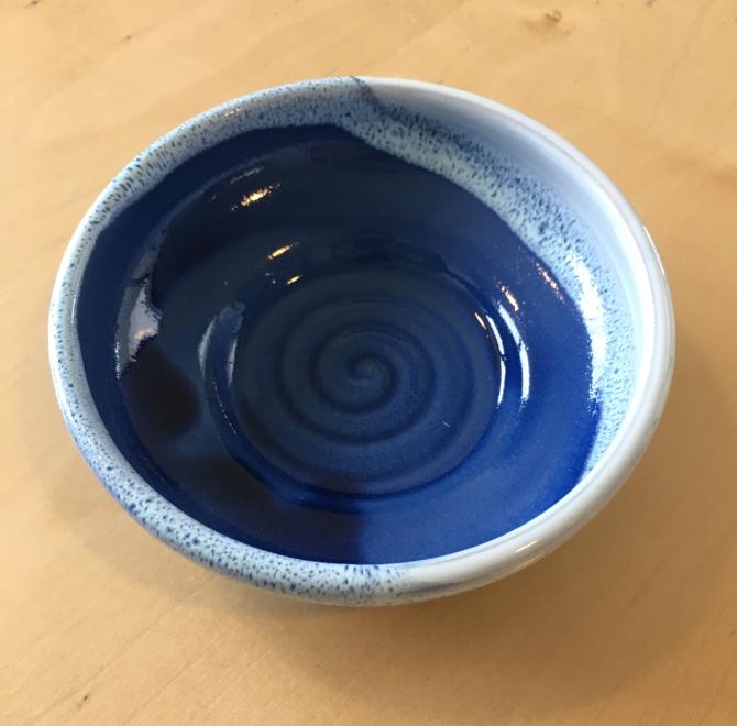 Lille mini skål håndlavet keramik blå og hvid
