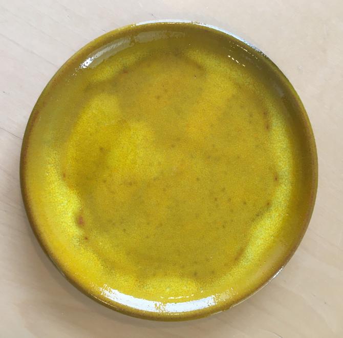 Håndlavet keramik tallerken gul Ø 16 cm