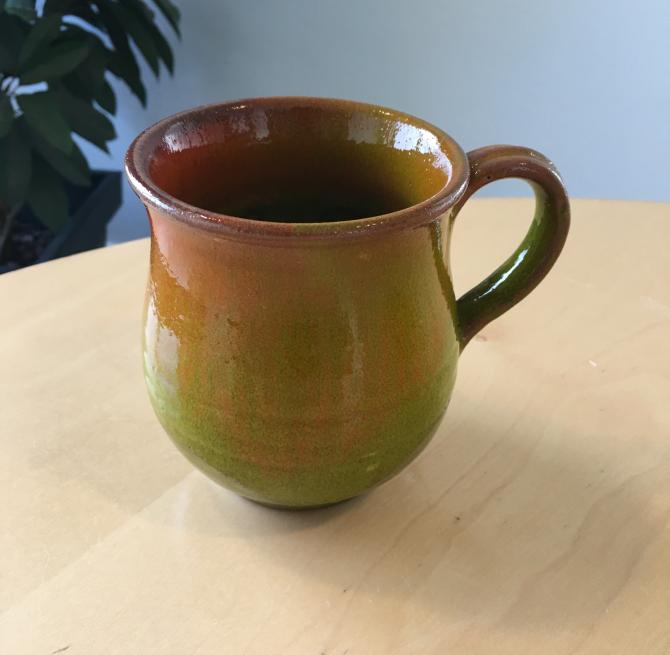 Krus keramik håndlavet grøn og orange
