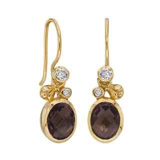 Forgyldt øreringe med røgkvarts og zirkonia Flourish Rabinovich