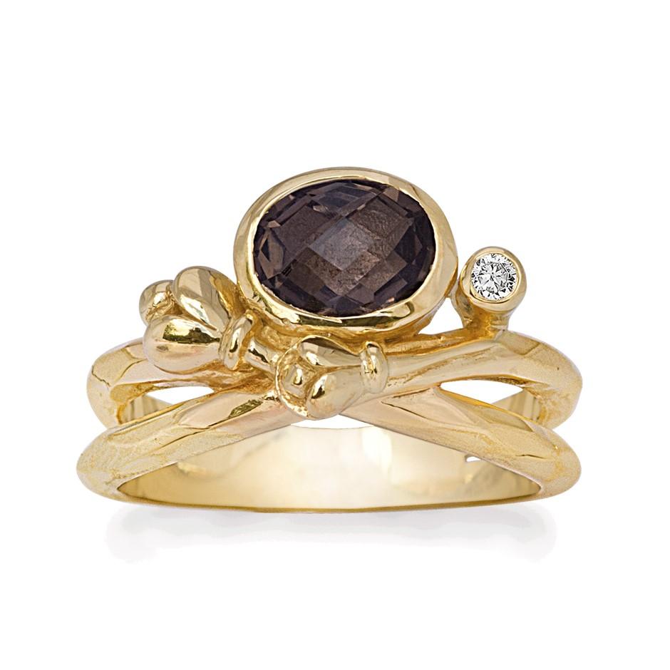 Rabinovich Ring Forgyldt Med Røgkvarts Flourish Størrelse 54