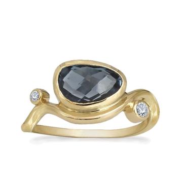 Guld ring med sten blå topas Evening Star Rabinovich