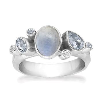 Sølv ring med sten Rabinovich månesten blå topas Blue Moon